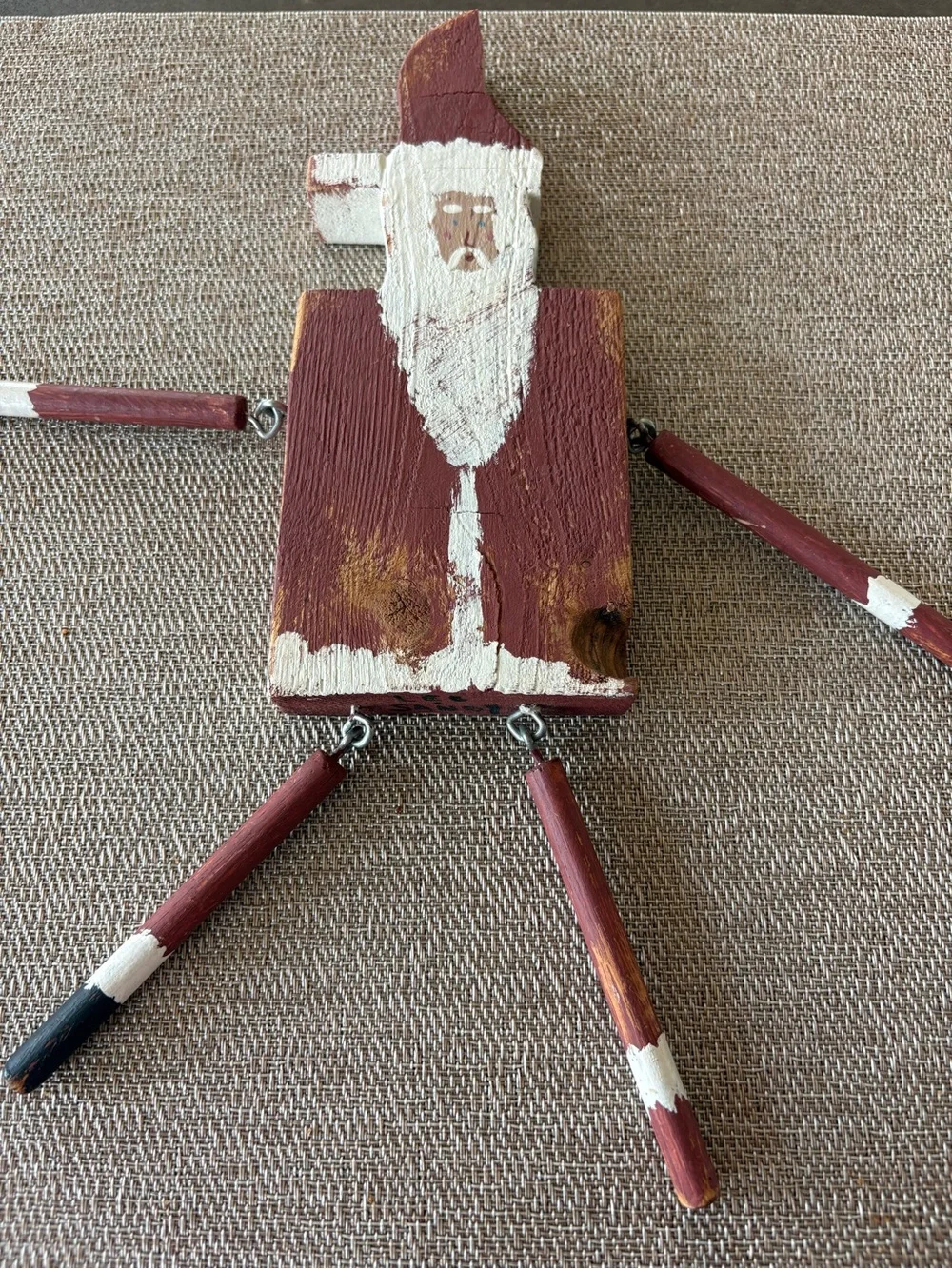 Handmade Style Folk Art Wooden Santa Claus Figurine Articulated Arms & Legs